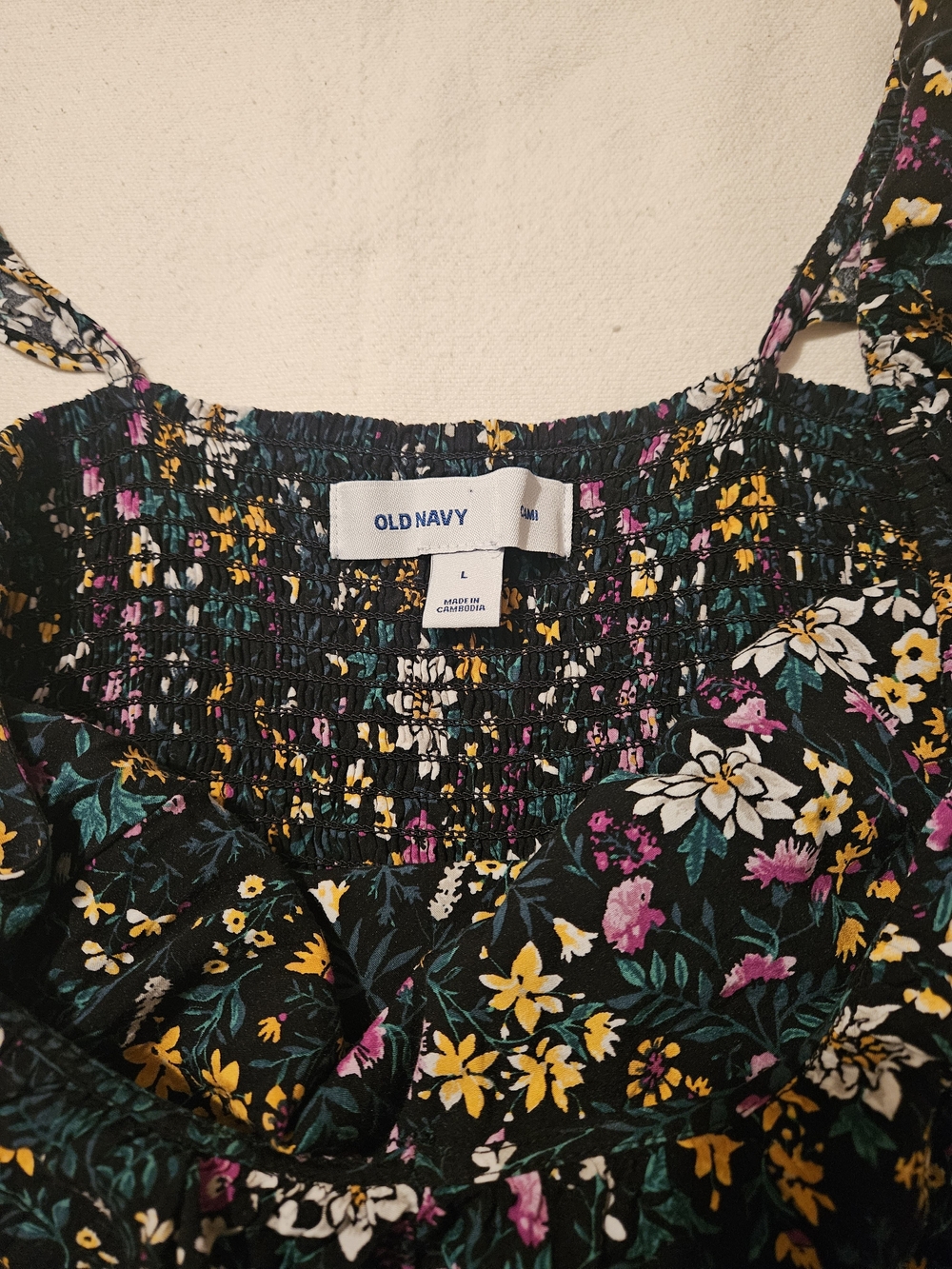 Old Navy Black Floral Smocked Tank Top - Yellow & Pink Flowers